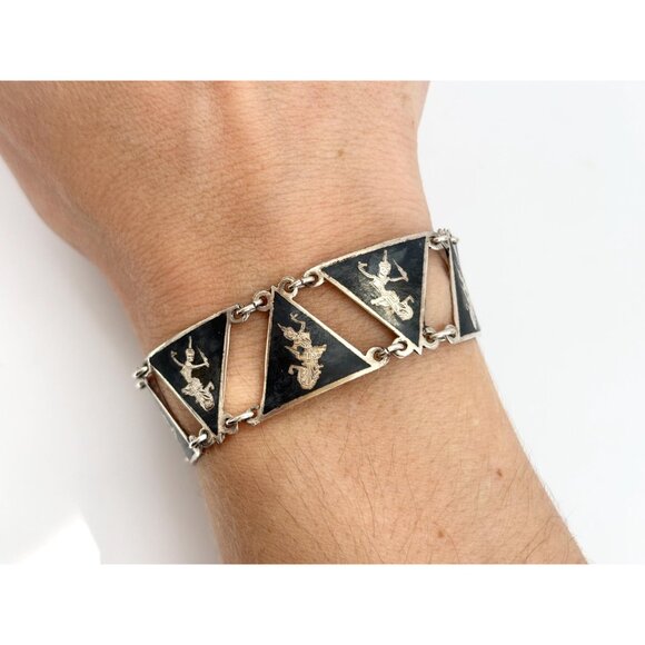 Siam Sterling Silver Triangular Multi God & Goddess Figure 925 Vintage Bracelet - Picture 7 of 10